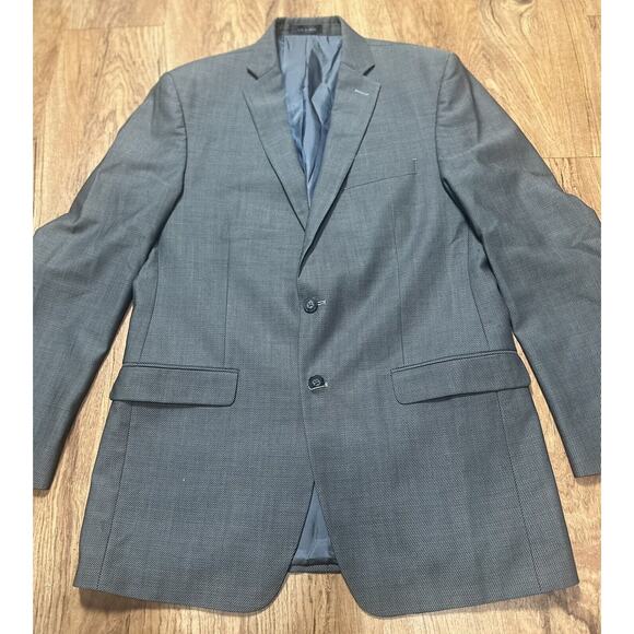 Calvin Klein Men’s Blazer 100% Wool Charcoal Grey Checked Pattern Size 40L - Picture 2 of 6